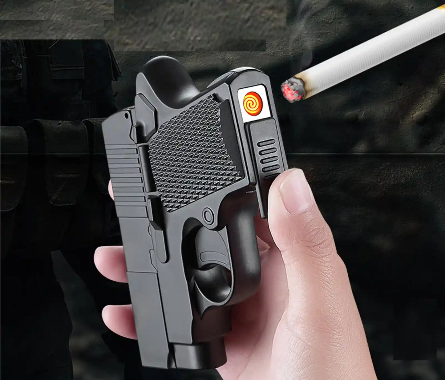 2 in 1 Gun Lighter with Cigarette Case | USB Rechargeable | Windproof Lighter