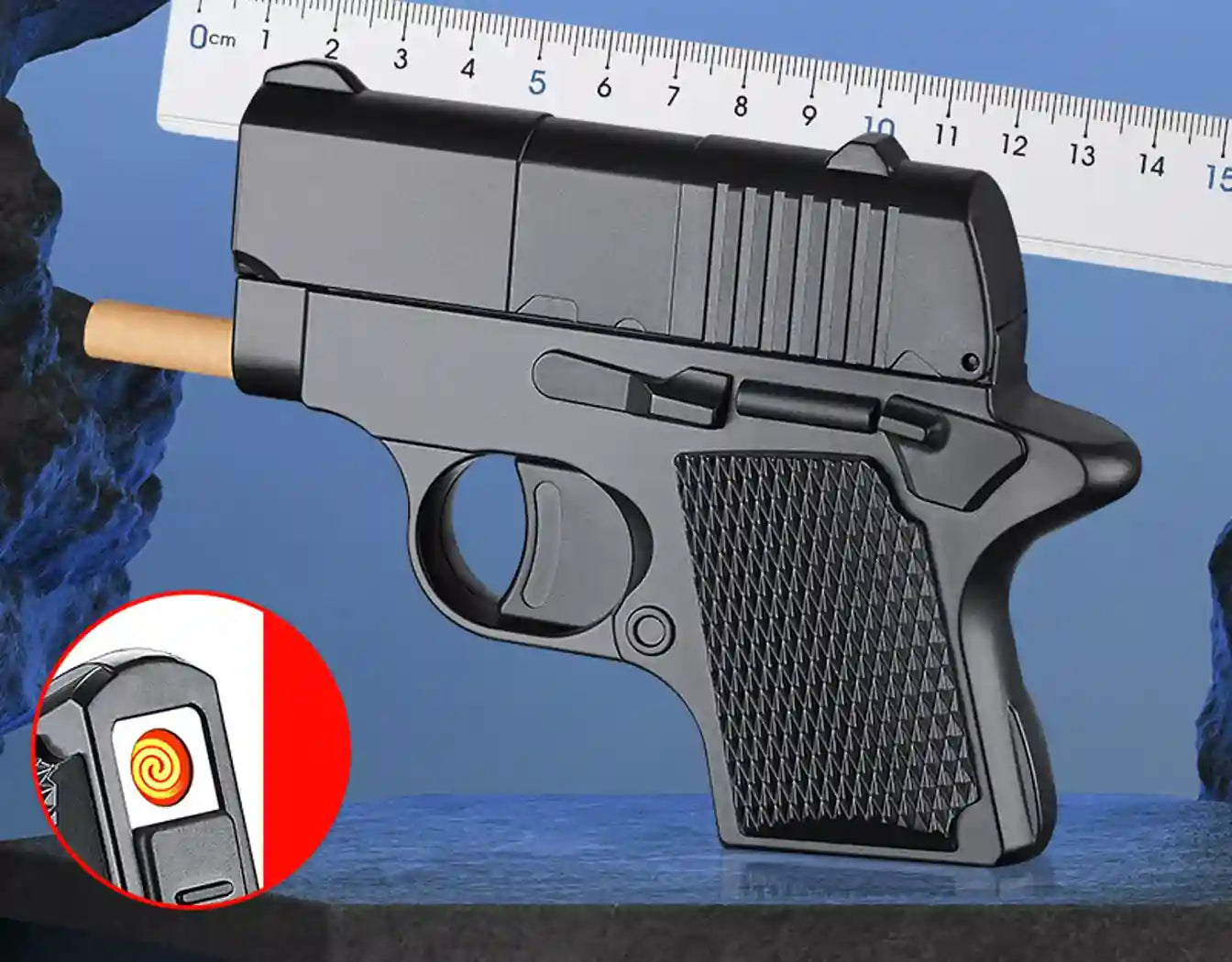 2 in 1 Gun Lighter with Cigarette Case | USB Rechargeable | Windproof Lighter