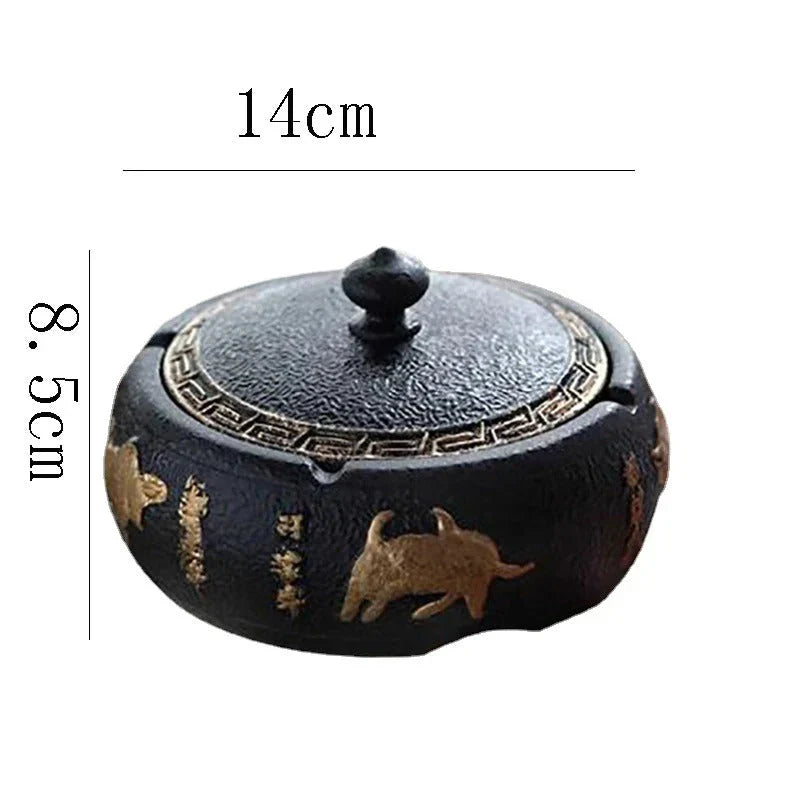 Black Ceramic Ashtray with Lid – Gold Border Cigarette & Car Ashtray