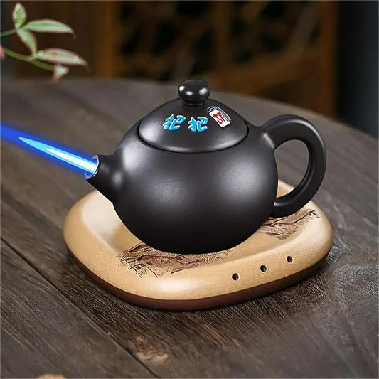 Clays Tea Pot Lighter – Rotating Metal Body, Windproof Blue Jet Flame