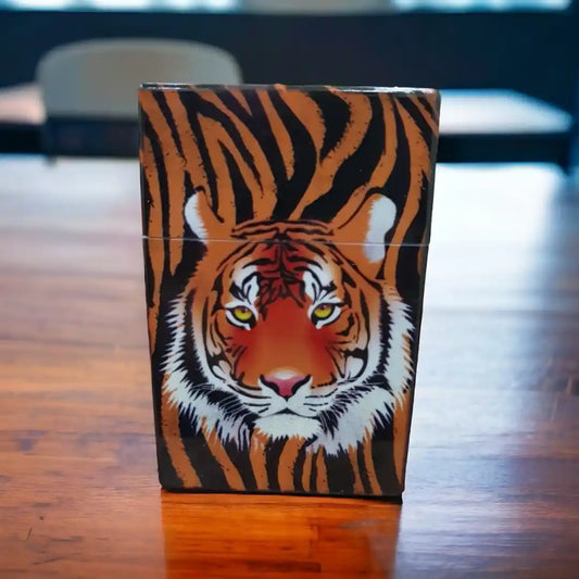 Pop Open Cigarette Case – Tiger & Gun Print | Stylish Travel Case